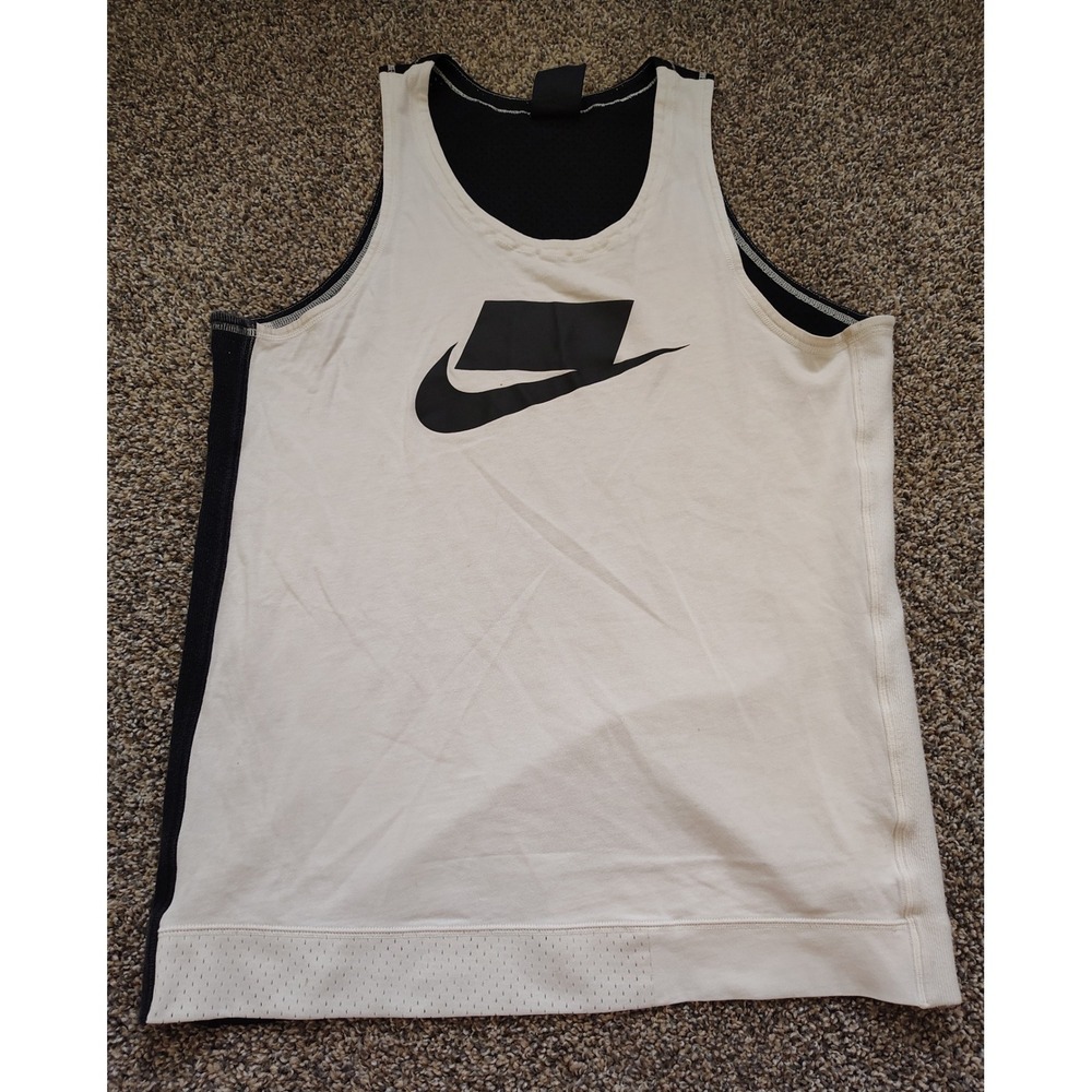 Nike Sports Mens White Black Mesh Back Graphic Tank Top Size M 4764071
